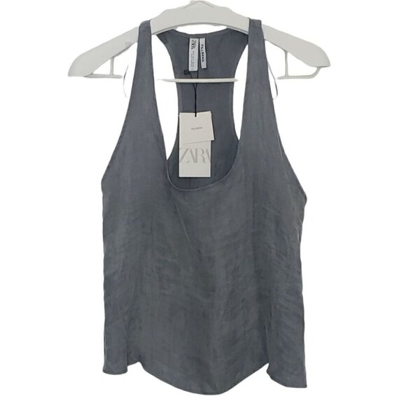 NWT ZARA Gray fill sens scoop neck round hem tank top - Picture 2 of 15